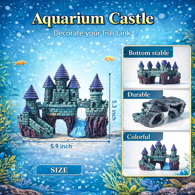 Mechpia 13 Pieces Aquarium Decorations Kit, Small Resin Castle, Rockery, and Artificial Plants for Betta Fish Tank Decorations