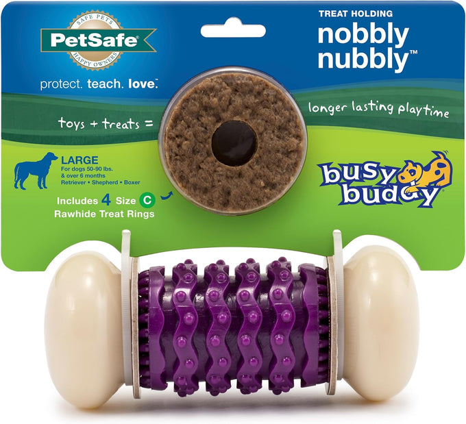 PetSafe Busy Buddy Bristle Bone Dog Chew Toy, Purple, Medium for Hard Chewers, Durable, Interactive, Teeth Cleaning