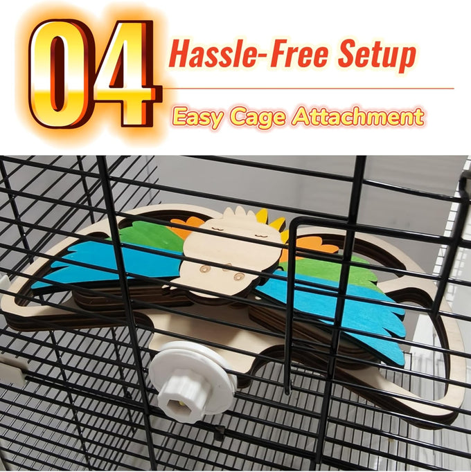 Interactive Parrot Foraging Toy - Natural Wood Puzzle Feeder & Chewable Perch for Small & Medium Conure Birds - 6 Hidden Food Holes & Easy Cage Mount