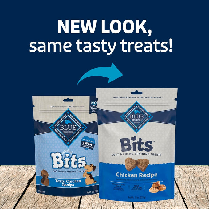 Blue Buffalo natural soft dog treats for training with real chicken, DHA, and wholesome ingredients, 19-oz bag