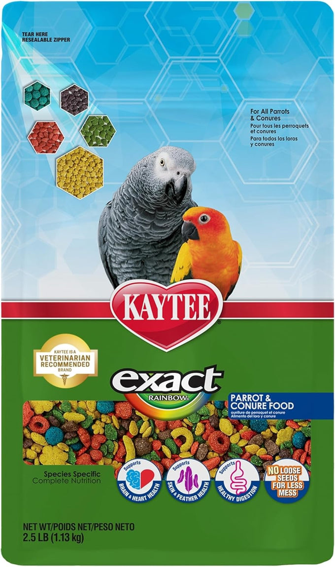 Kaytee Exact Rainbow Pet Parrot & Conure Food, 4-pound premium extruded nutrition