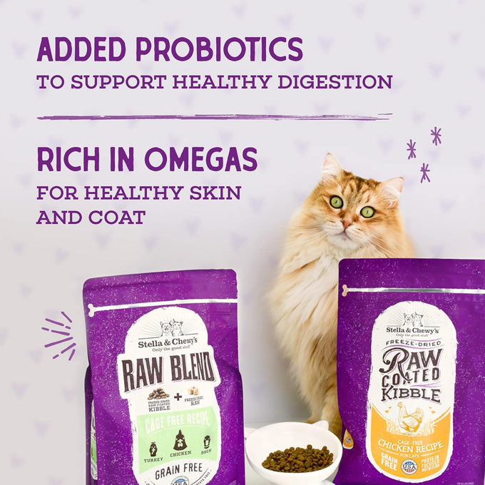 Stella & Chewy's Raw Coated Cat Food - High Protein, Grain-Free Kibble with Cage-Free Chicken - Premium Digestive Support with Probiotics - Natural Small Kibble - Perfect For Picky Eaters - 10 lb Bag
