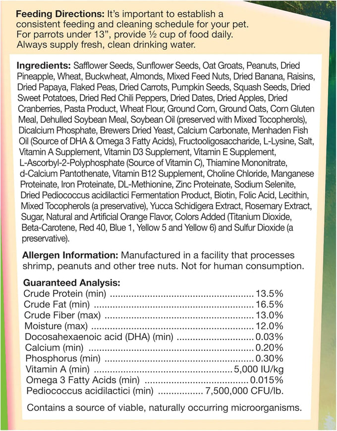 F.M. Brown's Tropical Carnival 5 lb Gourmet Bird Food for Parrots, African Greys, and Conures with Probiotics and Vitamin-Nutrient Fortification