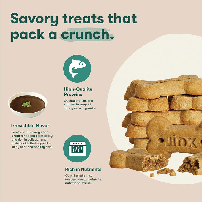 Jinx Oven-Baked Salmon Bone Broth Biscuit Dog Treats, 16oz Crunchy