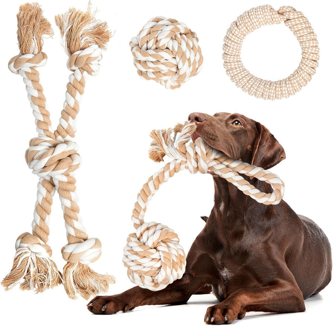 Fida Cotton Rope Dog Toy for Large/Medium Aggressive Chewers, 3 Feet 5 Knots, Tug of War and Teeth Cleaning