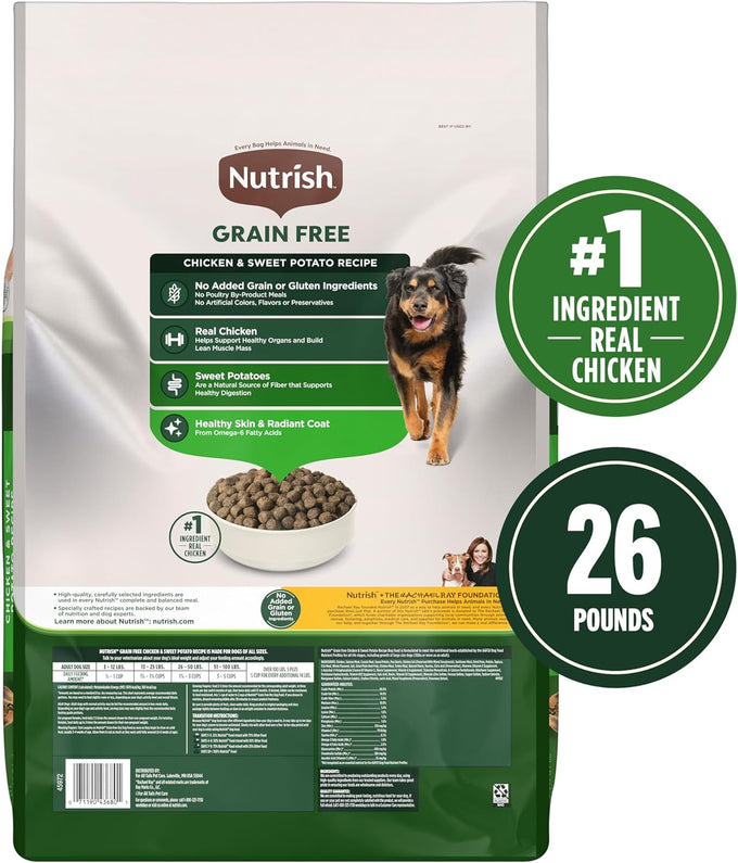 Nutrish Grain-Free Chicken & Sweet Potato Dog Food, 26 lb