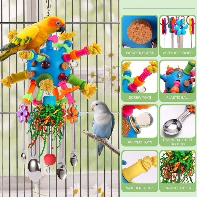 parrot toys stainless steel spoons colorful acrylic stick chew toys for amazons conures cockatiels lovebirds