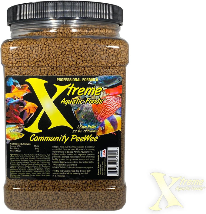 Xtreme Xtreme Community Peewee 1.5mm Pellets: USA Farm Grown, Slow Sinking for Community Fish, 5oz