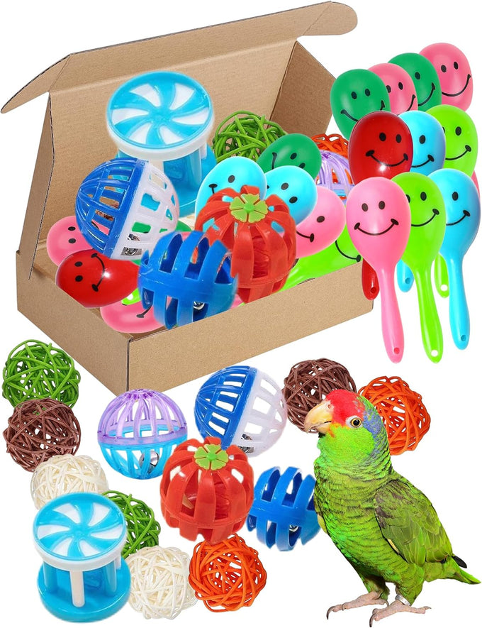 Parakeet and Parrot Bird Toys Set with Durable Bells and Vine Balls, Safe and Non-Toxic, 23-Piece Variety
