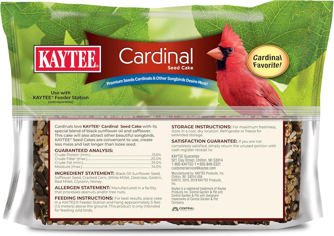 kaytee cardinal seed cake, wild bird food, 1.85 pounds, 4 count, black oil sunflower and safflower seeds