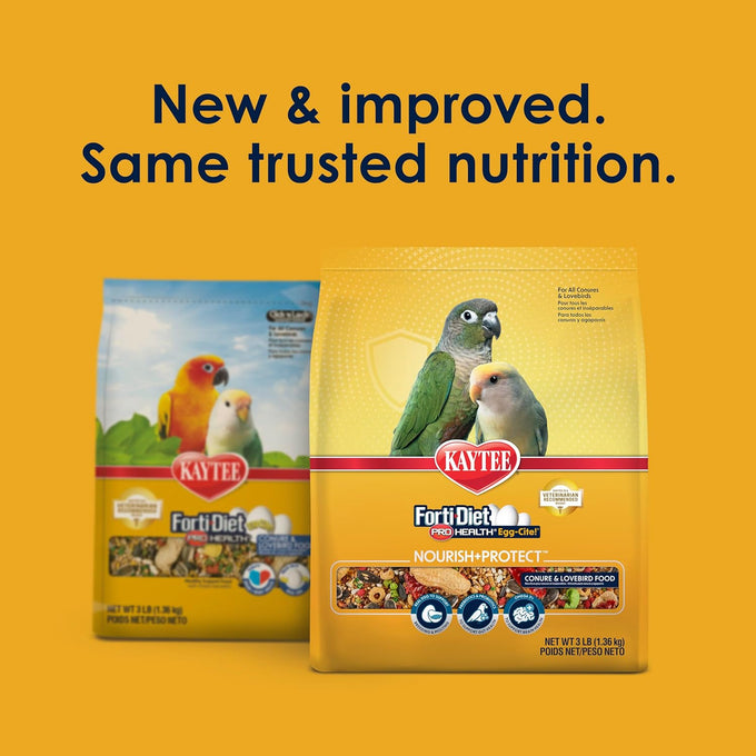 kaytee forti-diet pro health egg-cite conure & lovebird food, 3 pound, high protein, digestive health, brain function support