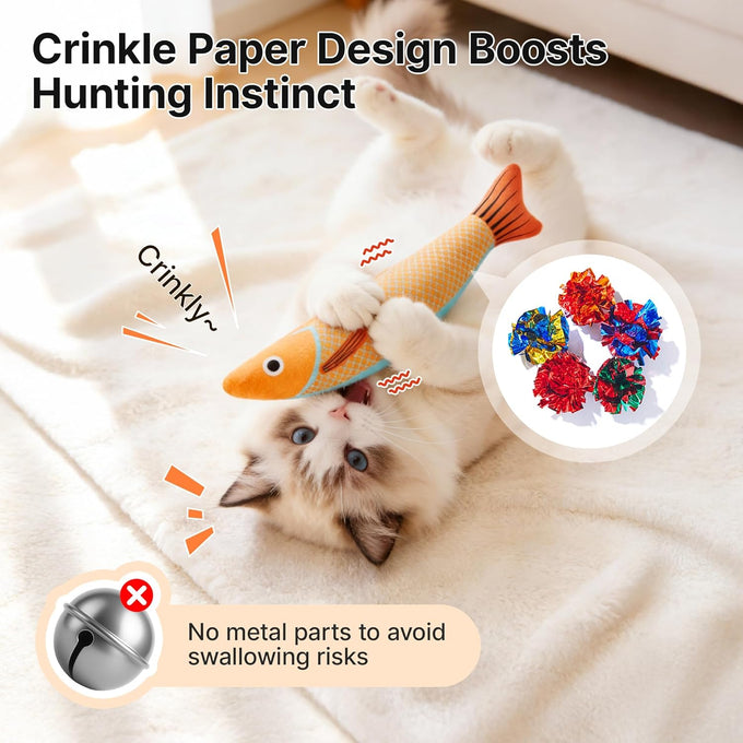 Potaroma 9.4 Inches Catnip Crinkle Soft Plush Cat Toys Saury Fish Kicker for All Breeds Interactive Kitten Indoor Exercise Toy 3 Pack
