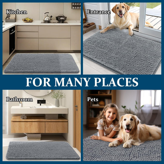 olonly dog door mat for muddy paws 30x20 gray washable non-slip chenille entry mat
