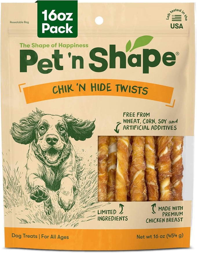 Pet 'n Shape Chik 'n Hide Twists 100% Natural Chicken Rawhide Dog Treats, Small, 16 oz, Grain Free