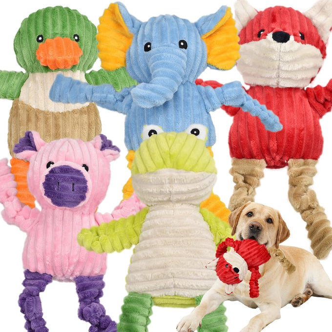 lechong 5 pack tough dog toys stuffed squeaky plush animal dog toys bundle for small medium large dogs