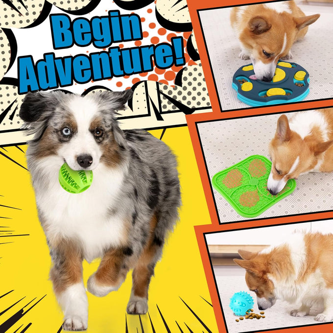 Forfon 9-pack dog puzzle toy set with lick mats, treat balls, and silicone spatula for small to medium smart dogs.