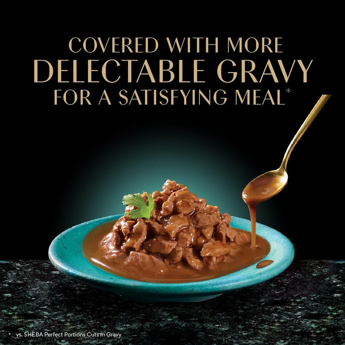 Sheba Gravy Indulgence Adult Wet Cat Food, 2.6 oz Twin-Pack Trays, 48 Servings, Beef Entree