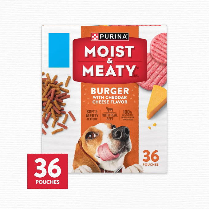 Purina Moist and Meaty Burger with Cheddar Cheese flavor 36 ct dog food pouches
