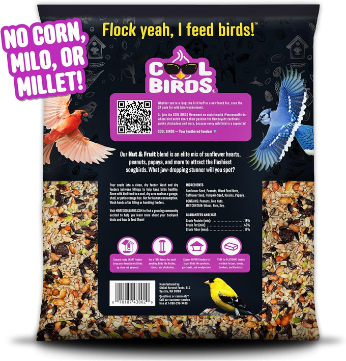 Cool Birds 10 lb. Gourmet Bird Seed with Sunflower Hearts, Peanuts & Real Fruit for Outside Feeders