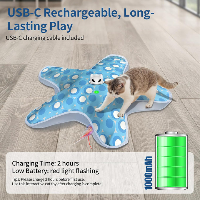 Blue White Rechargeable Interactive Cat Toy with 3 Working Modes, Touch Activated, and 1000mAh Battery