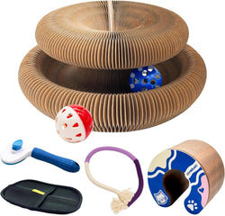 flexible cat scratcher bundle with built-in ball track - corrugated cardboard, magnetic design, foldable space saving for indoor cats