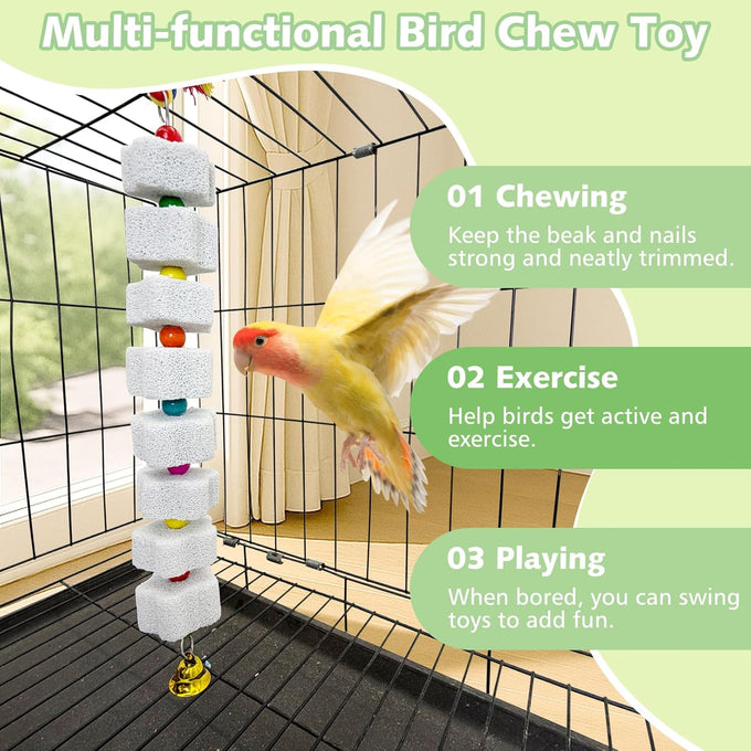 lava calcium bird beak grinding stone with bell hanging parakeet cage accessories for parrot budgies hamster
