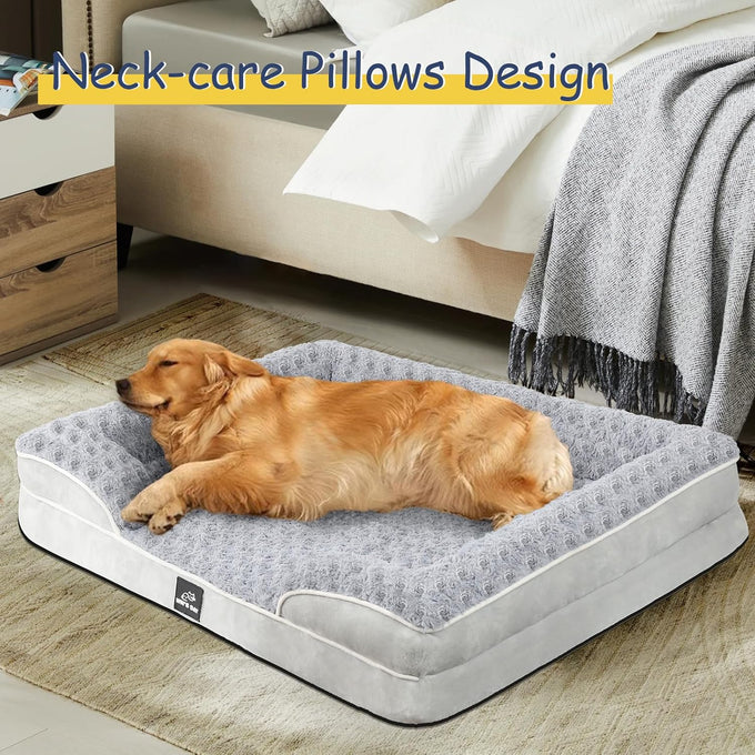 Large Orthopedic Dog Bed with Washable Memory Foam, Removable Cover, Waterproof and Anti-Slip, Grey