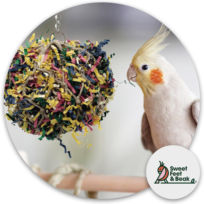3 inch colorful paper and wooden shredder ball bird toy for cockatiels parrots and more