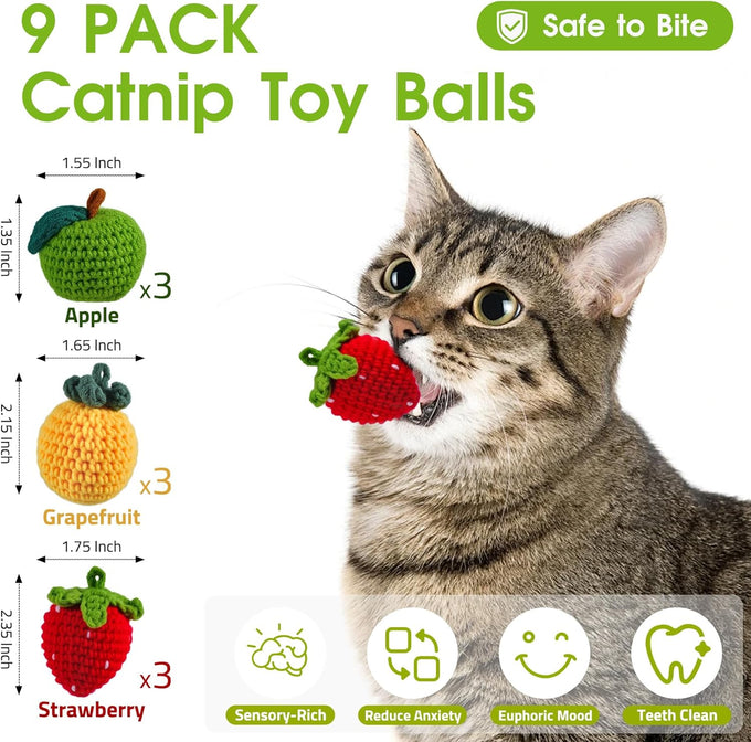 9-pack natural silvervine cat toys handmade yarn balls catnip balls stress relief indoor kitten enrichment