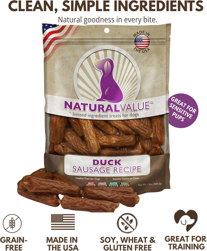 Loving Pets Natural Value Duck Sausages - Soft Jerky Dog Treats for Large & Small Breeds - Healthy Gluten, Wheat, Soy & Grain Free Pet Treats