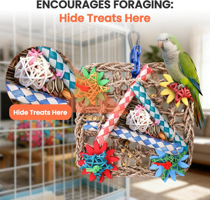 Cockatiel Extra Large Natural Seagrass Shredding Mat for Parakeets Budgies Conures Lovebirds Parrot Enrichment Activity Center