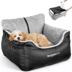 BurgeonNest dog car seat for small dogs, under 25 lbs, black, soft pet car travel home bed with storage