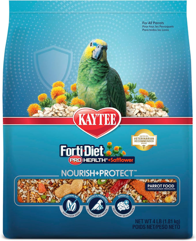 Kaytee Forti-Diet Pro Health+Safflower Nourish+Protect Parrot Food, 4 pounds, Supports Breeding, Molting, and Brain Health
