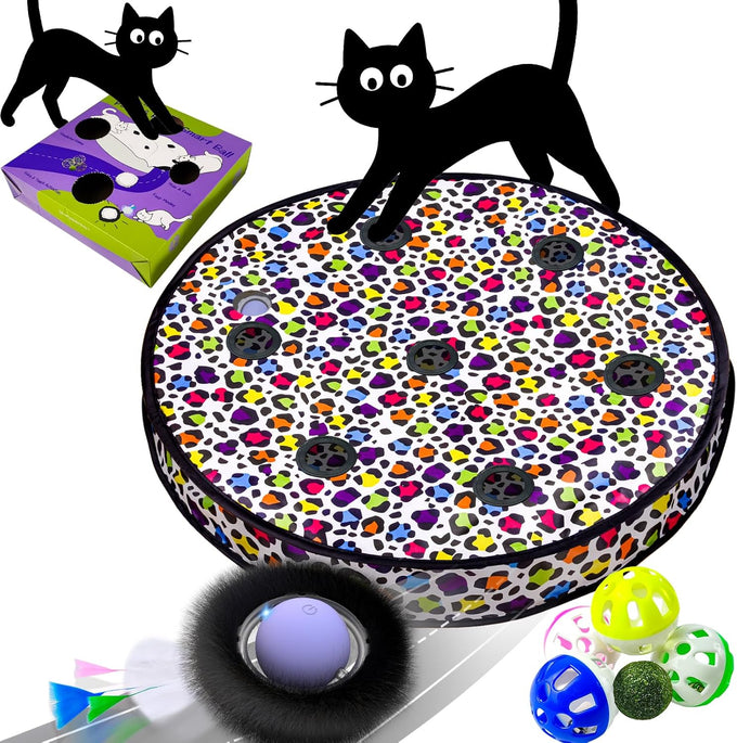 Orsda cat toys interactive hide and seek fast rolling ball motion chirping activated moving ball 7 holes mat mouse catching game
