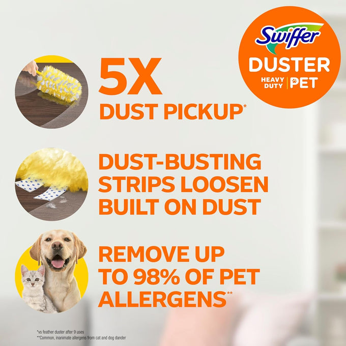 swiffer pet heavy duty multisurface dusters refills with febreze odor defense, 11 count