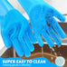 Pecute Heat Resistant Silicone Pet Grooming Gloves with High-Density Teeth, Blue