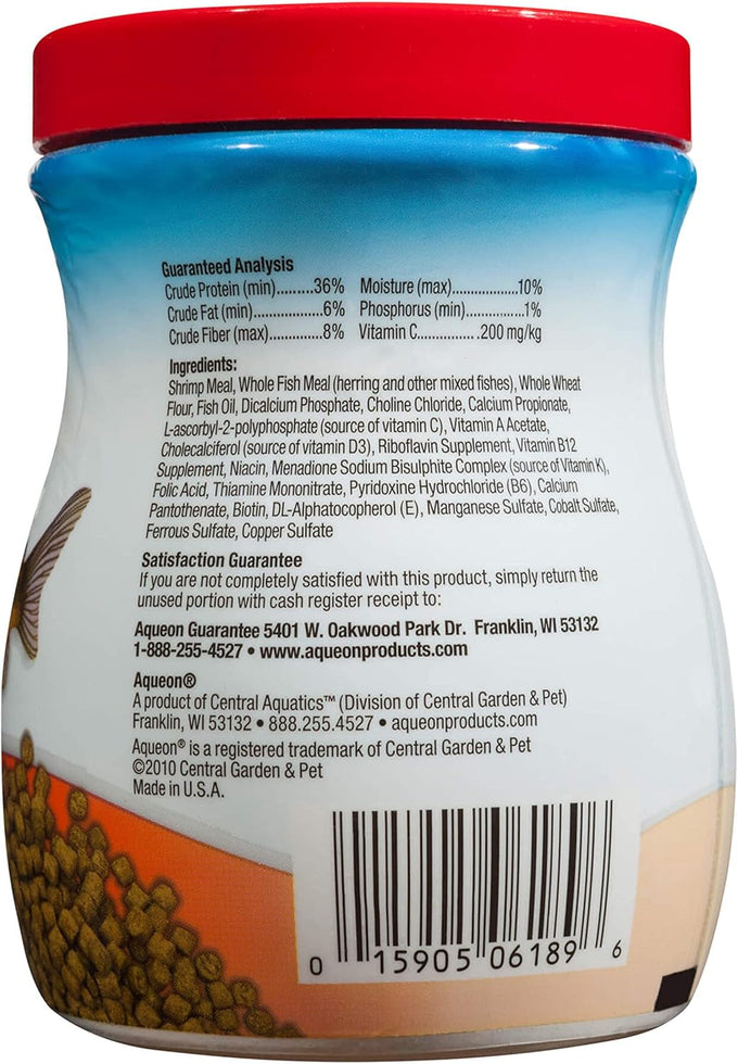 Aqueon sinking shrimp pellets food for tropical fish, goldfish, loaches, catfish, and bottom feeding fish, 6.5 ounces, 9mm diameter