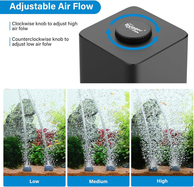 hygger aquarium air pump, 4w/7w/11w powerful oxygen aerator, adjustable dual stainless steel outlets for small-medium-large fish tank