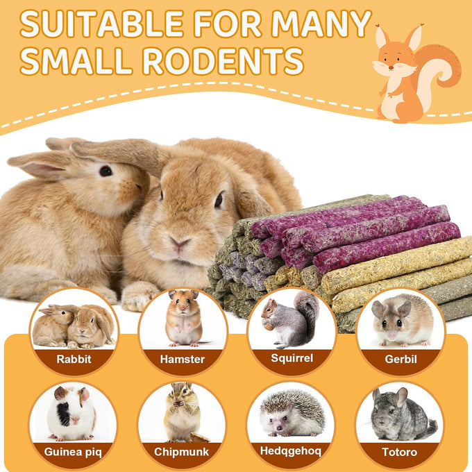 52pcs Natural Timothy Grass Molar Teeth Sticks, Rabbit Chew Toys, Guinea Pig Treats, Small Animal Snacks