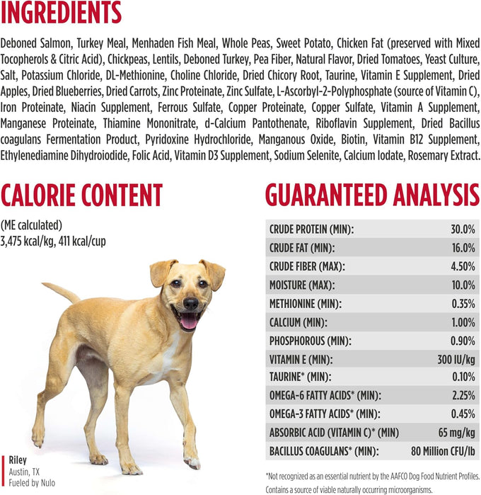 Nulo FreeStyle Adult Dry Dog Food - Salmon & Peas, Premium Grain Free Dog Food with Probiotics for Healthy Gut, Skin and Coat, Natural, High Protein Kibble for Small, Medium and Large Breeds, 26lb Bag