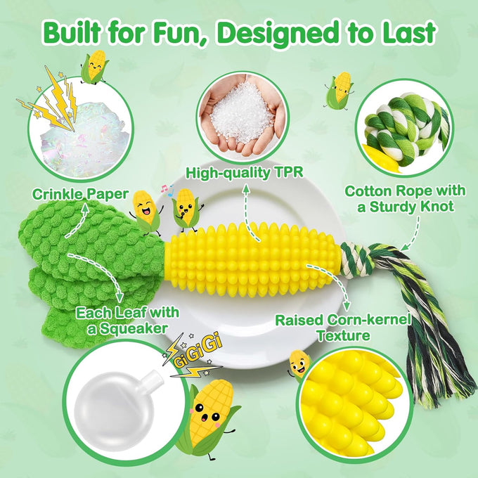 tooptate dog chew toys - squeaky corn dog toys for medium and large dogs - soft durable teething toys