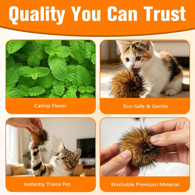 soft faux rabbit fur catnip cat toys balls for indoor cats, washable fun interactive bonding