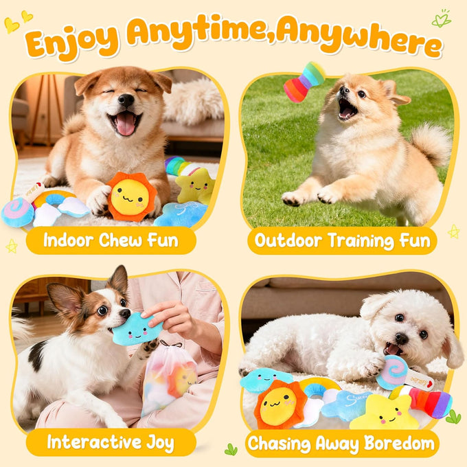 Kipritii Whimsical Squeaky Dog Toys for Small Dogs and Puppies - Plush Toys Pack with 9 Pcs Stuffed Puppy Chew Toys