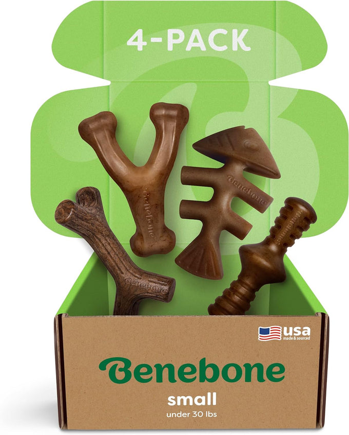 benebone small 4-pack dog toys durability made in usa for small dogs under 30 lbs