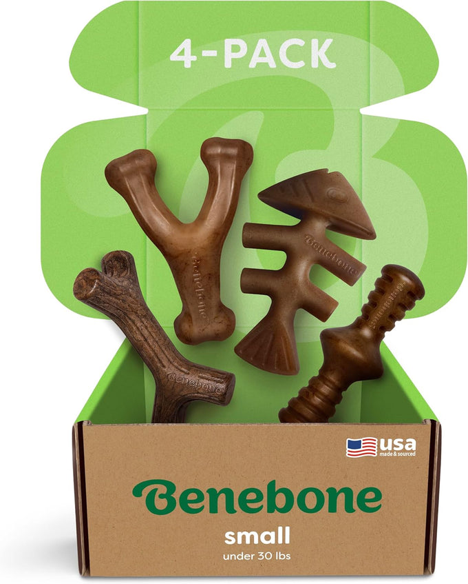 benebone small 4-pack dog toys durability made in usa for small dogs under 30 lbs