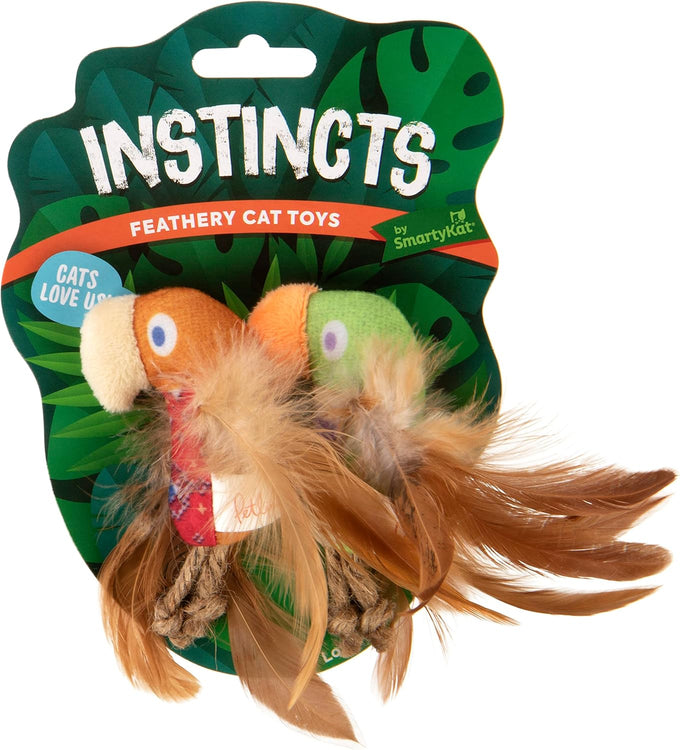 SmartyKat Instincts 2-Pack HappyNip Love Mates Feather Birds Plush Cat Toys Orange/Green