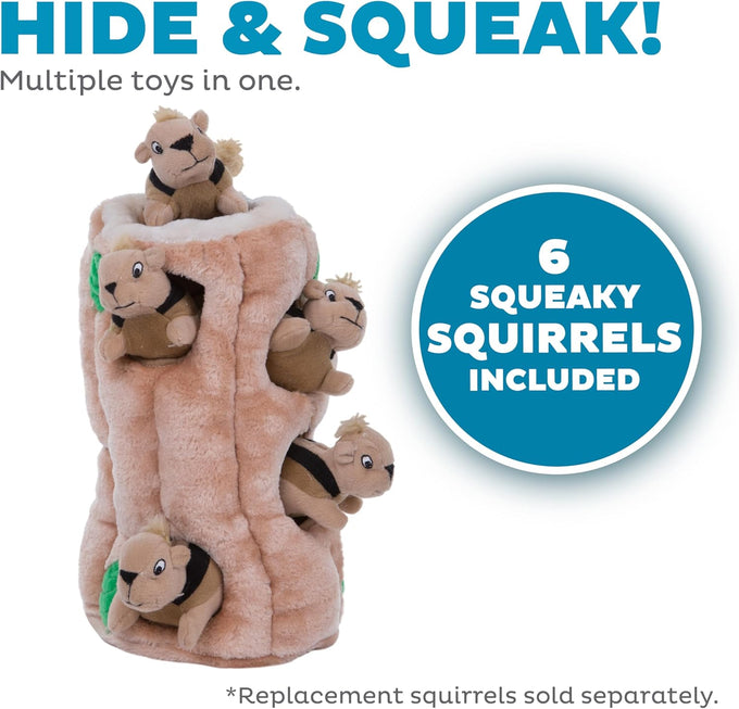 Outward Hound Hide-A-Squirrel 2-in-1 Plush Puzzle Dog Toy with 6 Squeaky Removable Squirrels, X-Large