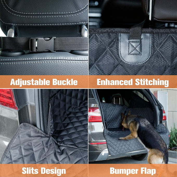 PETICON SUV cargo liner for dogs, waterproof pet cargo cover with bumper flap protector, non-slip, large universal fit, black