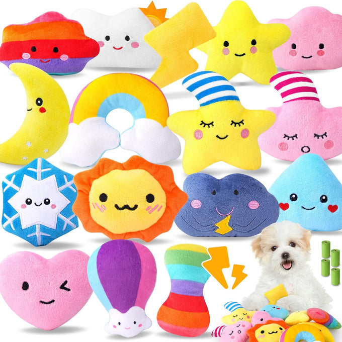 Cheerful 20-Pack Squeaky Plush Dog Toys Set with Dog Bags for Small Dogs, Fun&Teeth Cleaning