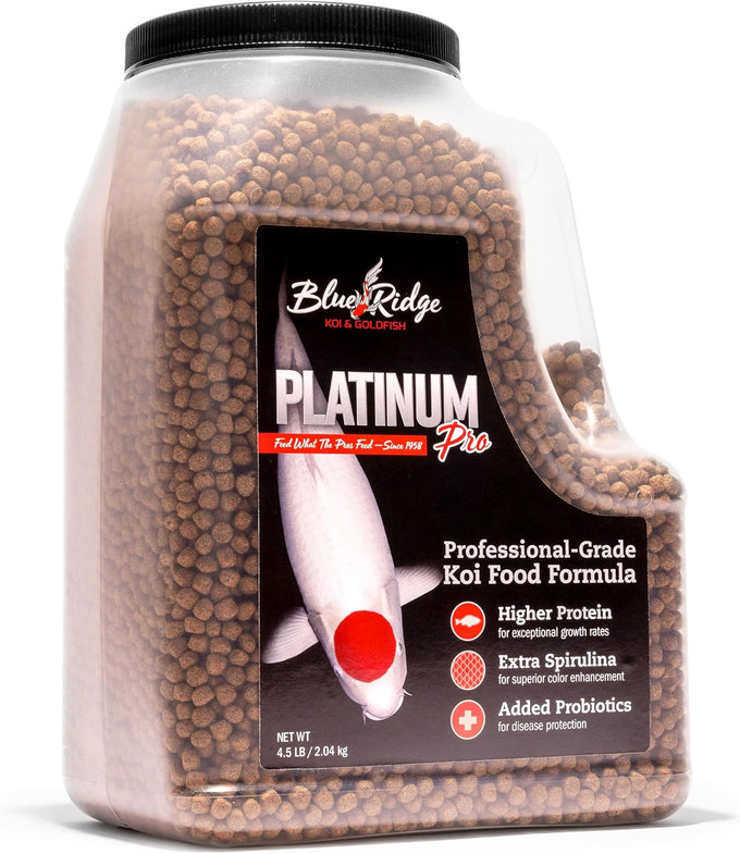 Blue Ridge 4.5lb Koi Fish Food Platinum Pro Formula, Premium Pond Pellet with Spirulina for Color Enhancement